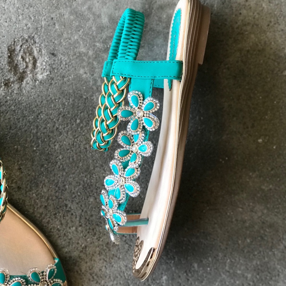 Italina Green Flower Rhinestone Slingback Sandal - Picture 9 of 9